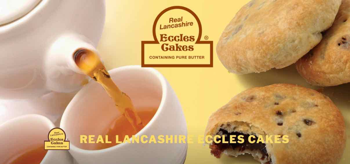 Real Lancashire Eccles Cakes with tea.