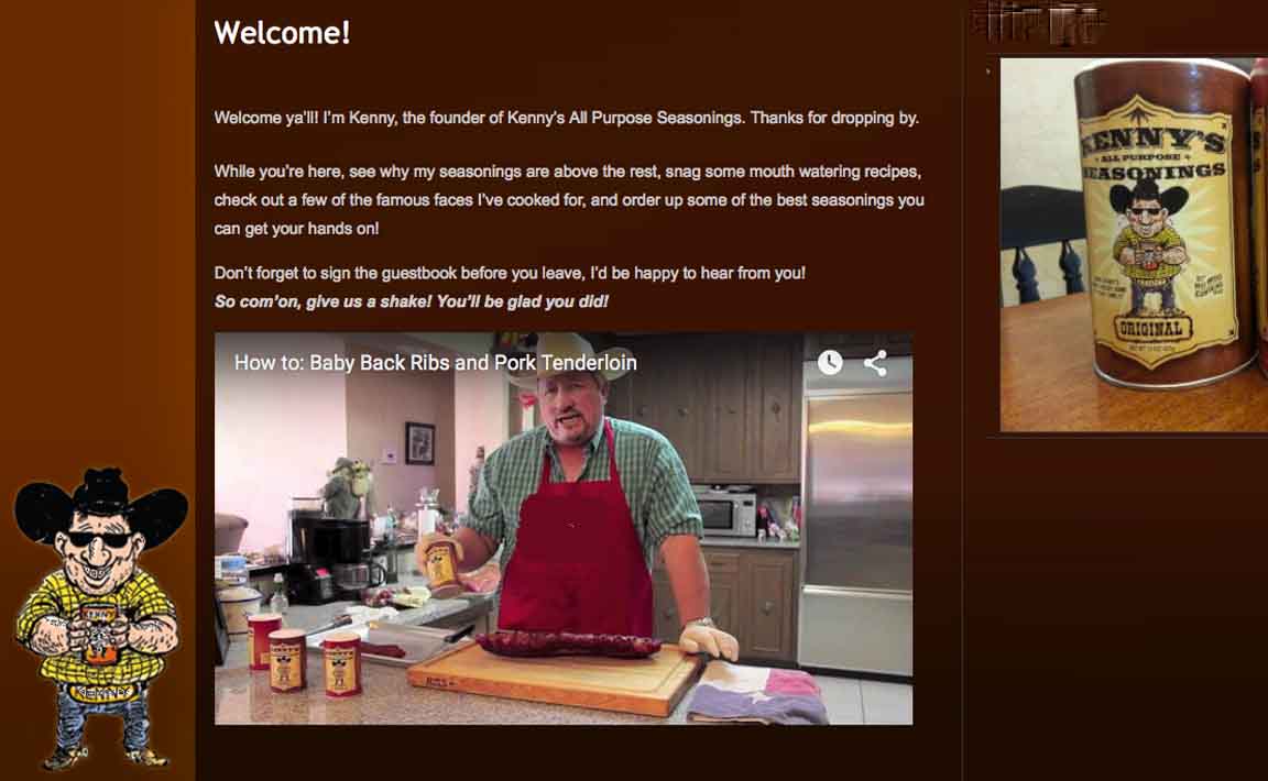 Kenny Seasonings website welcome page image