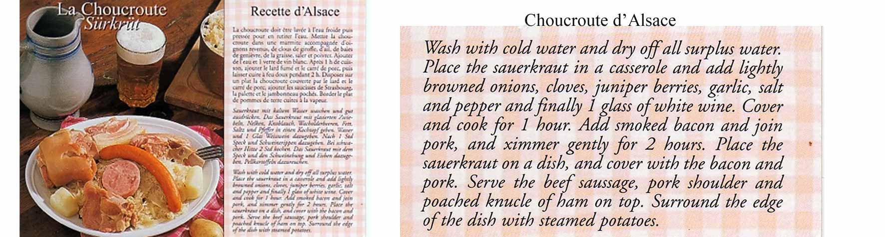 choucroute garni recipe postcard and recipe in English