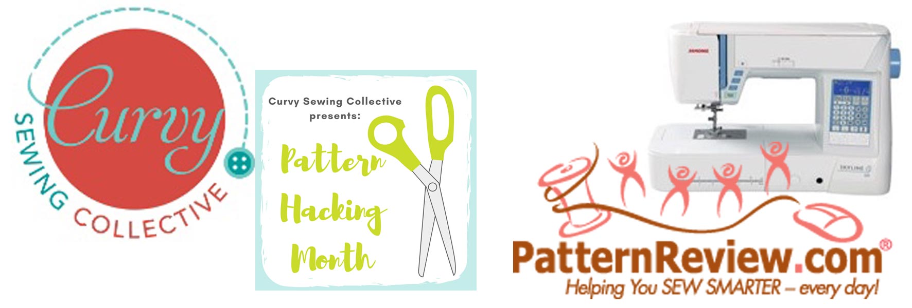 collage of logos and images from Curvy Sewing Collesctive and Sewing Pattern Review