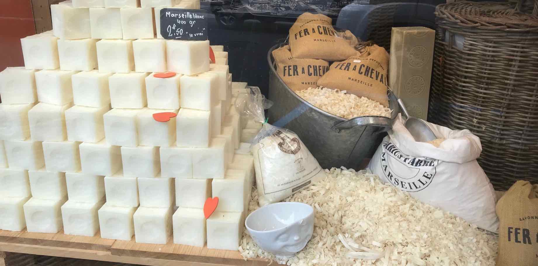 shop window display of Savon de Marseille