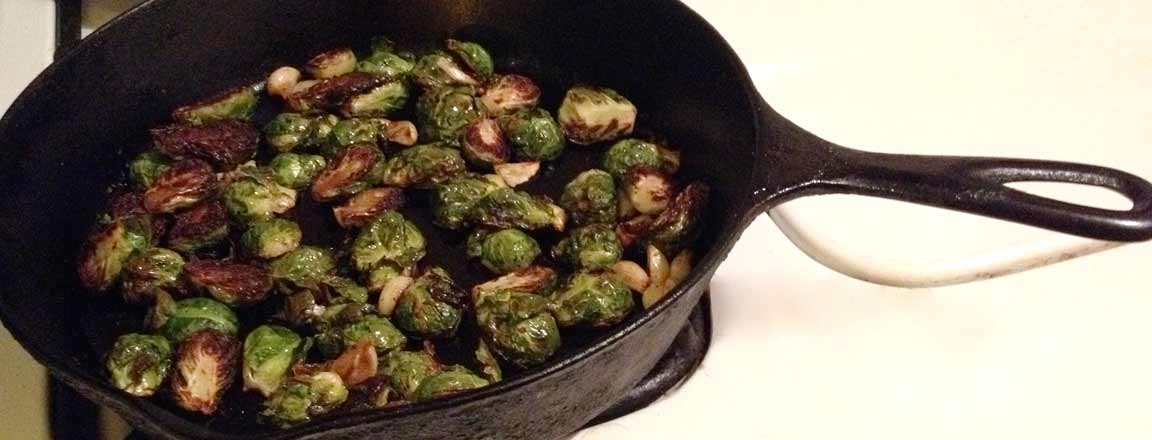 Brussels sprouts roasted in olive oil with garlic.