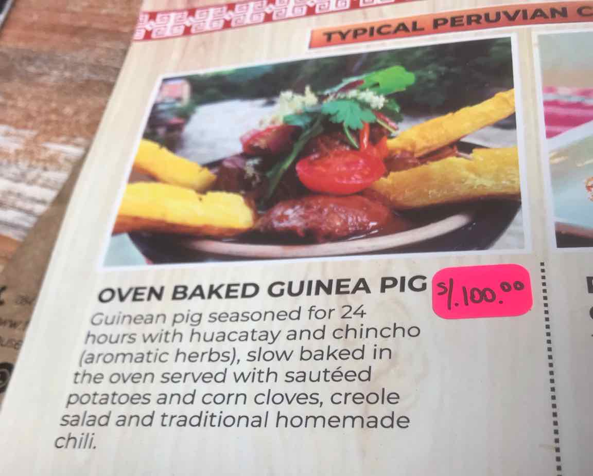 Menu Information for oven baked guinea pig.