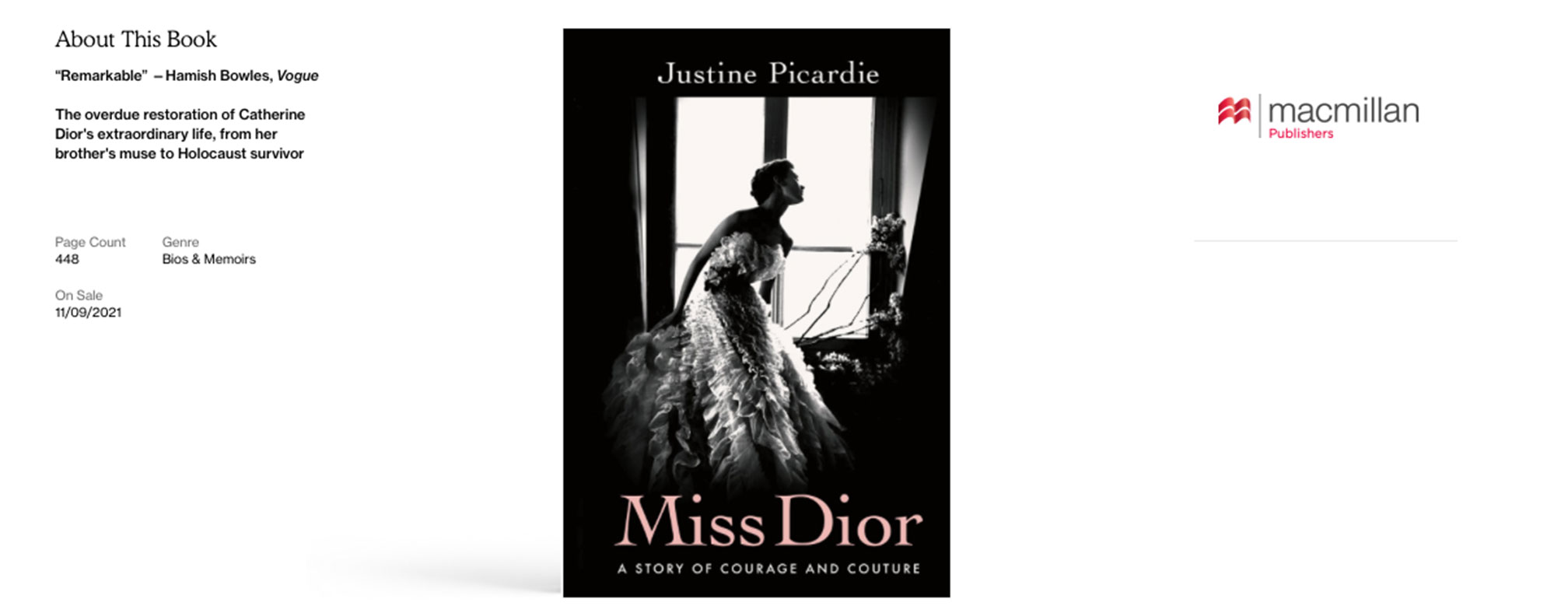 macmillan page for Miss Dior by Justine Picardie