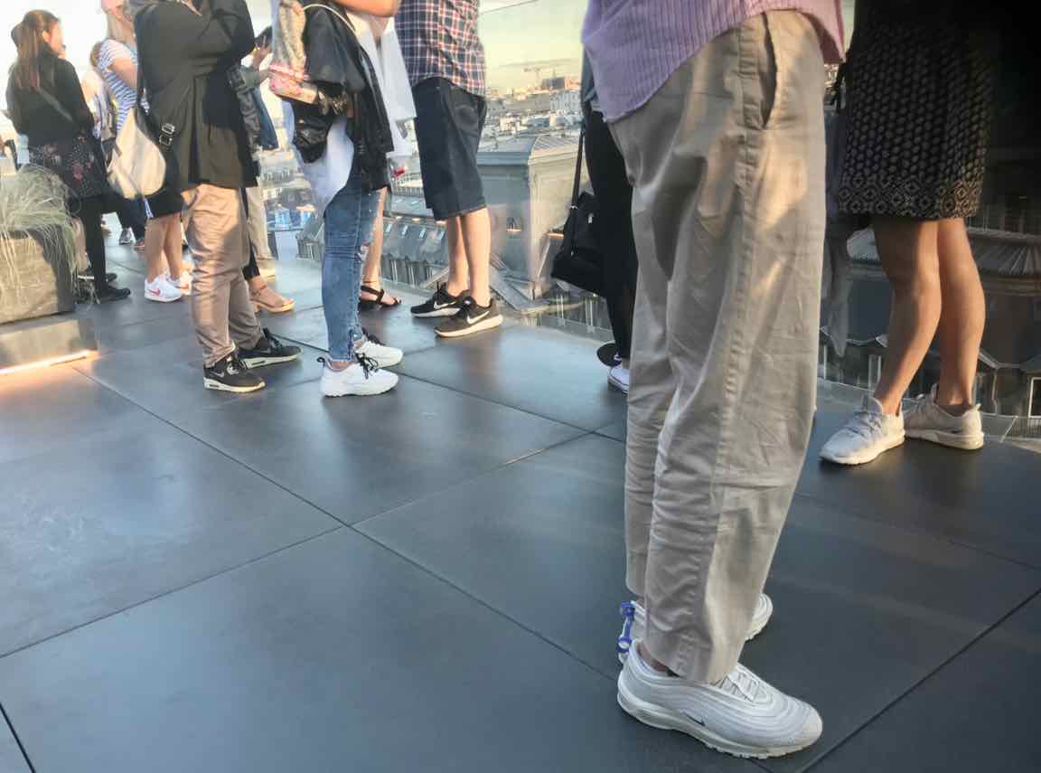 photo showing feet in Paris wearing current popular footwear styles 2019