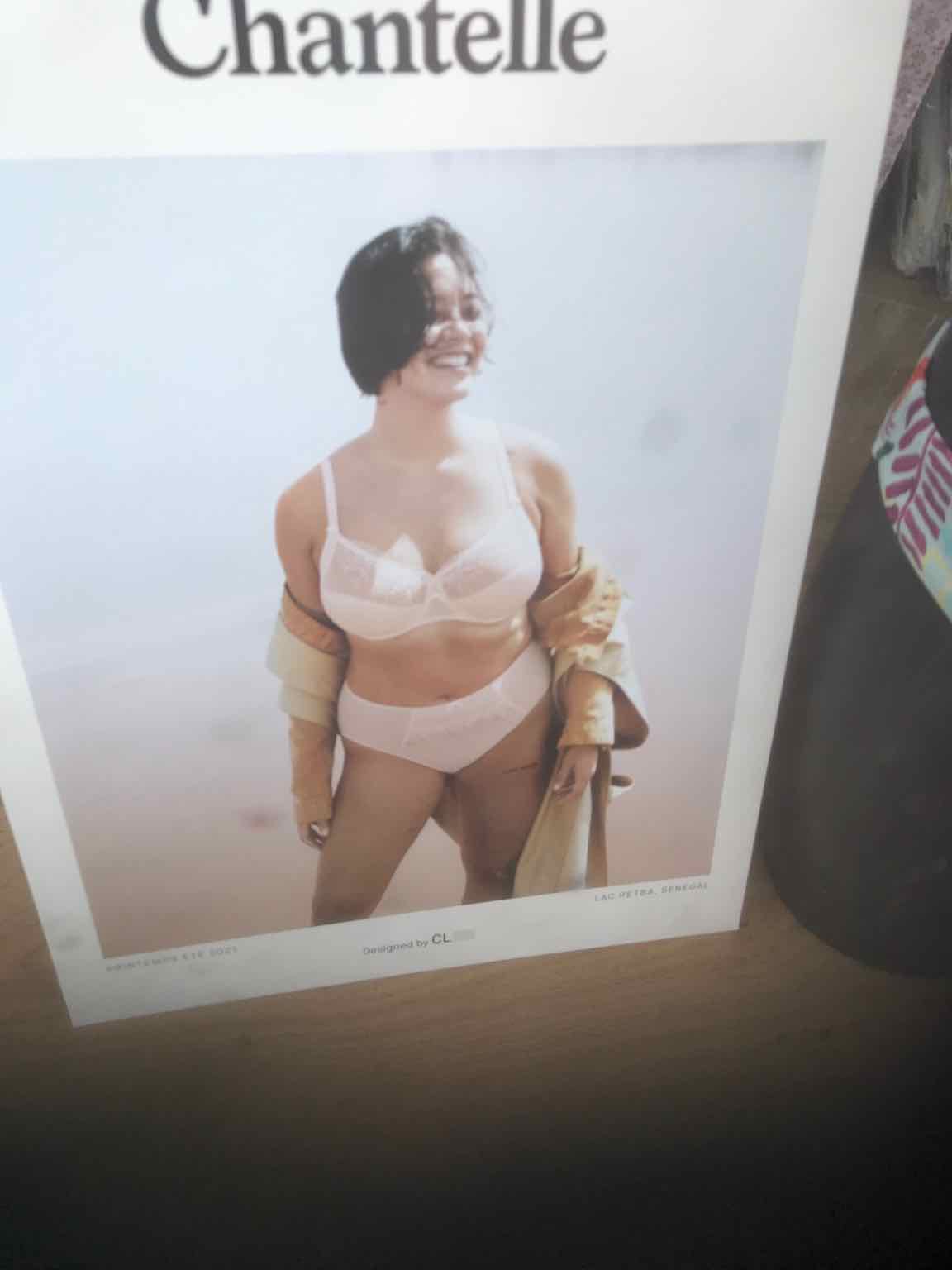 poster in shop window advertising French lingerie