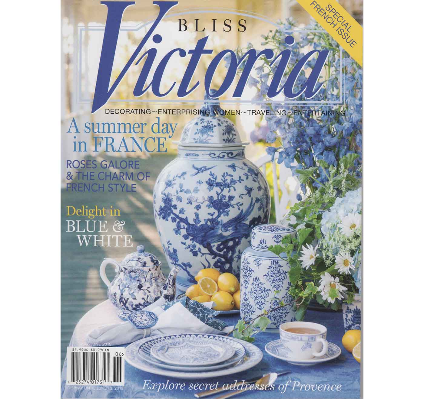 Cover Victoria Special French Issue May-June 2018 featuring blue and white ceamics and china